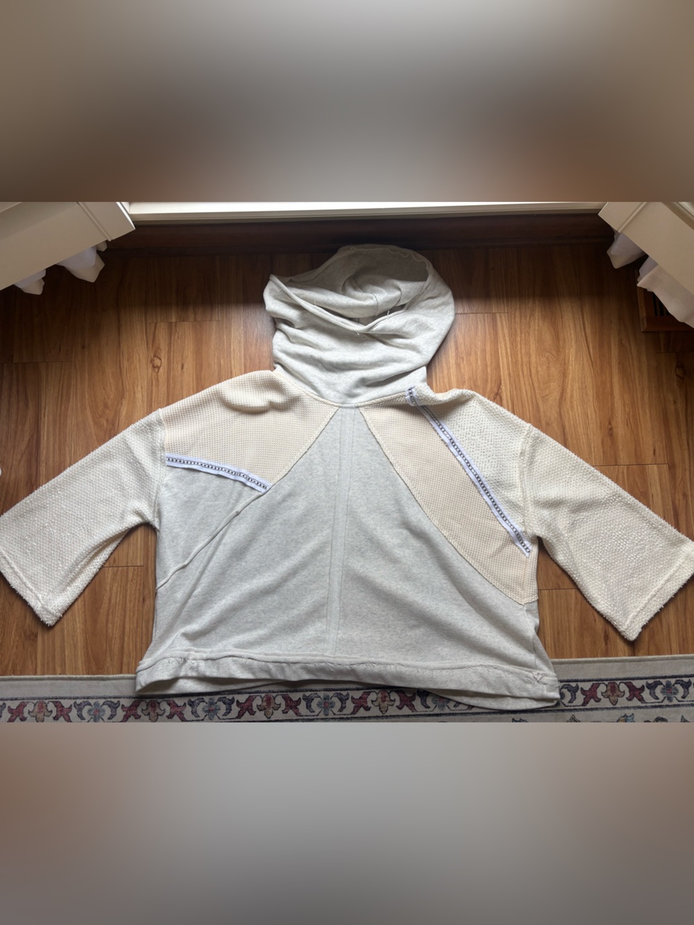 POL Cozy Neutral Hooded Pullover with Textured Panels